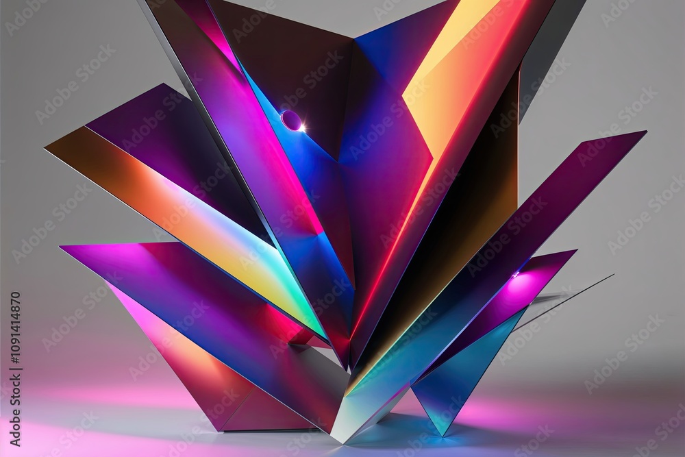 Poster innovative geometric elements in composite 3d render with dynamic color-shifting effects