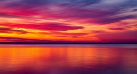 Fototapeta premium Stunning sunset over calm waters with vibrant colors in a serene natural landscape