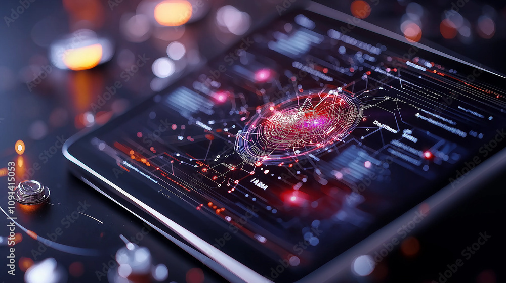 Aufkleber Digital tablet displaying predictive analytics with vibrant graphics