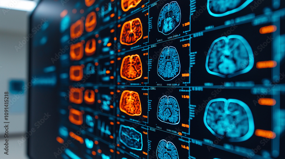 Aufkleber High tech medical imaging display showing brain scans in vibrant colors