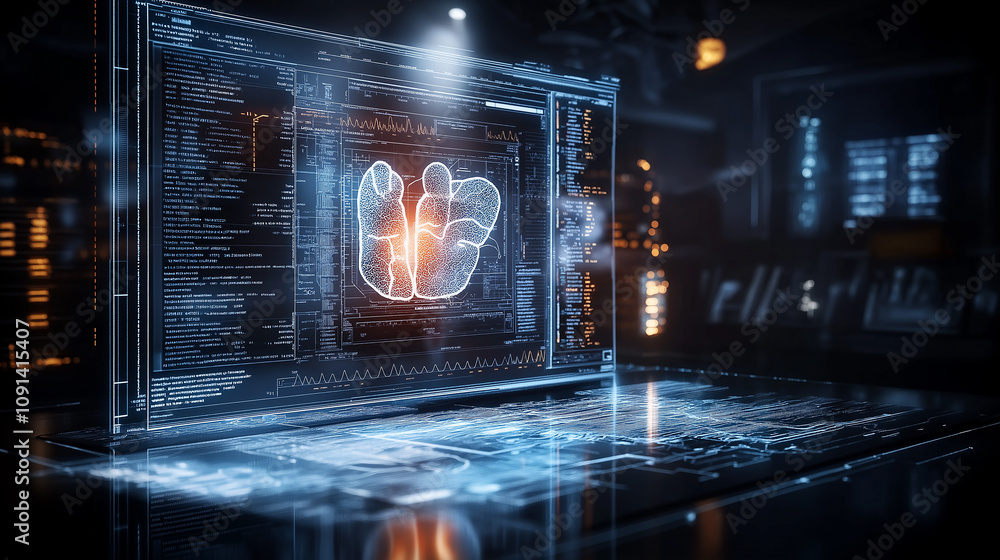 Poster futuristic operating room with ai enhanced imaging technology