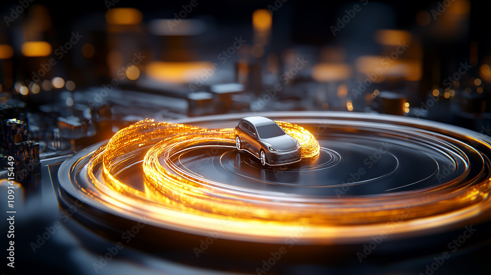 Aufkleber futuristic self driving car navigating glowing circular path