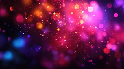 Fototapeta premium Colorful bokeh lights on a dark background creating a vibrant, festive atmosphere with warm flares and a dreamy, abstract party feel.