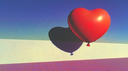 Fototapeta premium Red heart-shaped balloon casting shadow on clear blue sky