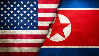 Obraz premium 古いビンテージのアメリカの国旗と北朝鮮の国旗(Old grunge vintage japan flag and north korea flag.) 