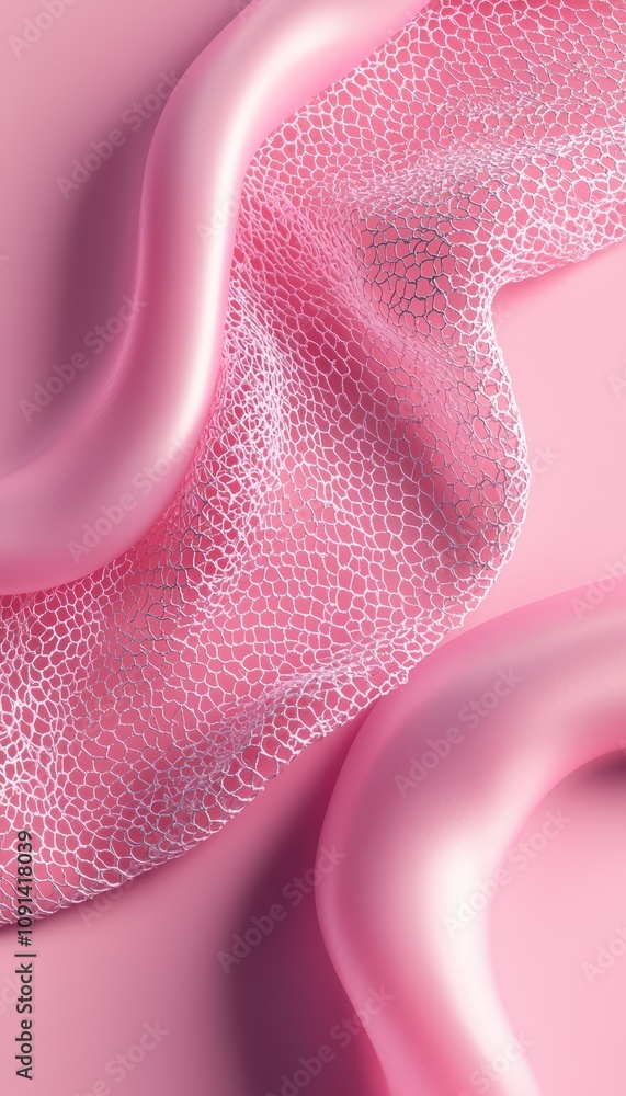 Poster a close-up of soft, pink fabric with gentle folds and a textured surface, creating a luxurious and e
