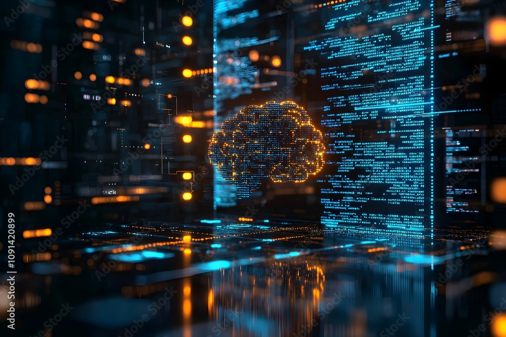 Aufkleber digital brain concept surrounded by data visualization