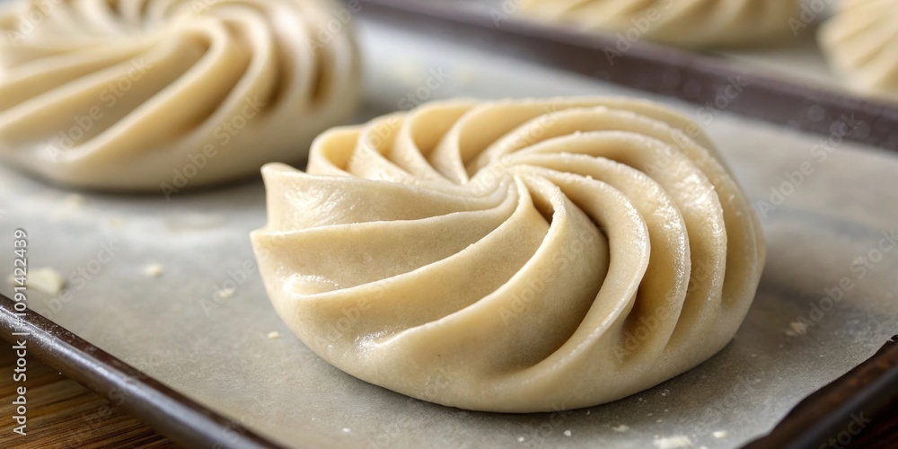Poster curled s dumpling a dumpling with a spiral shape showcasing folds that mimic the twist of a s. subtl