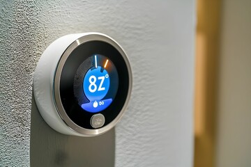 Smart thermostat displaying temperature settings in a modern home