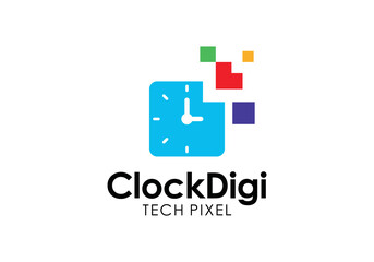 Obraz premium clock pixel digital creative logo design vector