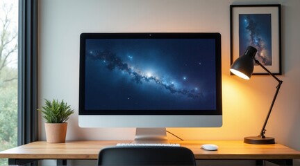 Chic Home Office Setup Featuring a Modern Desktop Computer