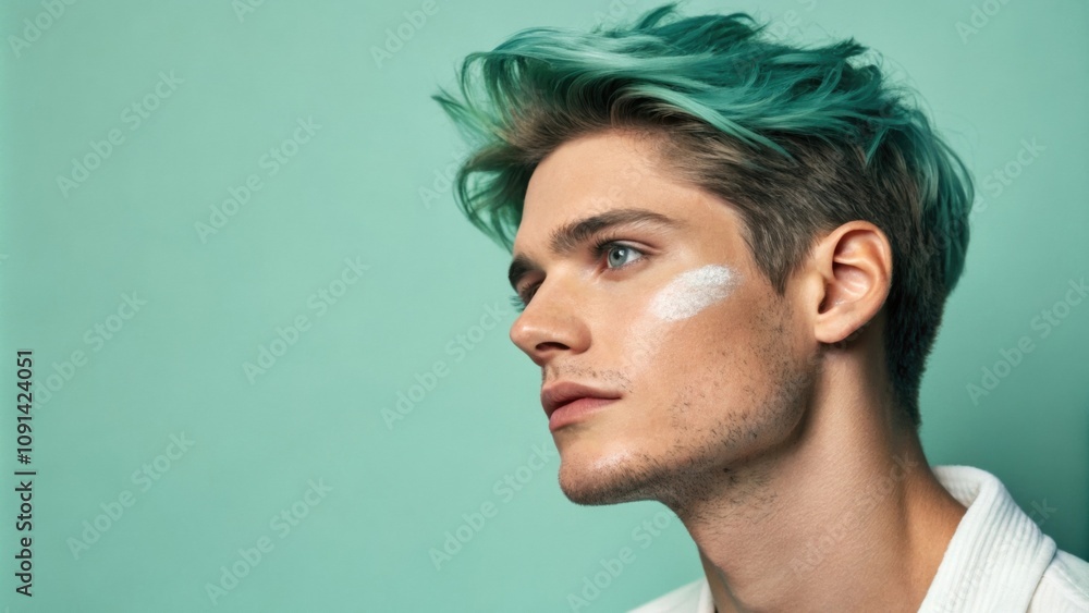 Poster the image features a young man whose face is enhanced by a smooth gradient drifting from a light sea