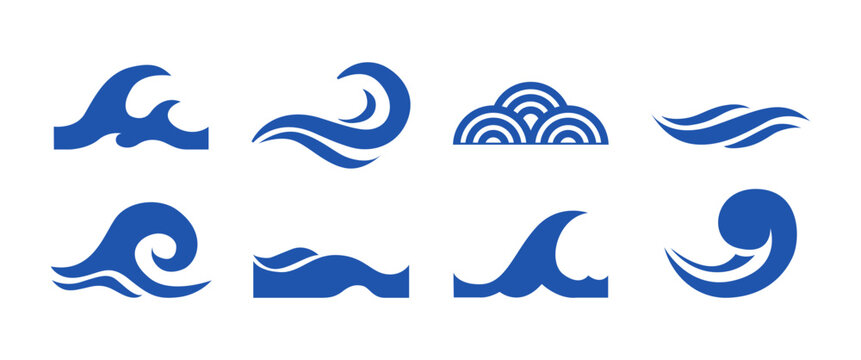 Blue wave vector icon symbol, Liquid, Surf, and Ocean Clip art in Natural theme,  Wavy water surface graphic elements, vector stock