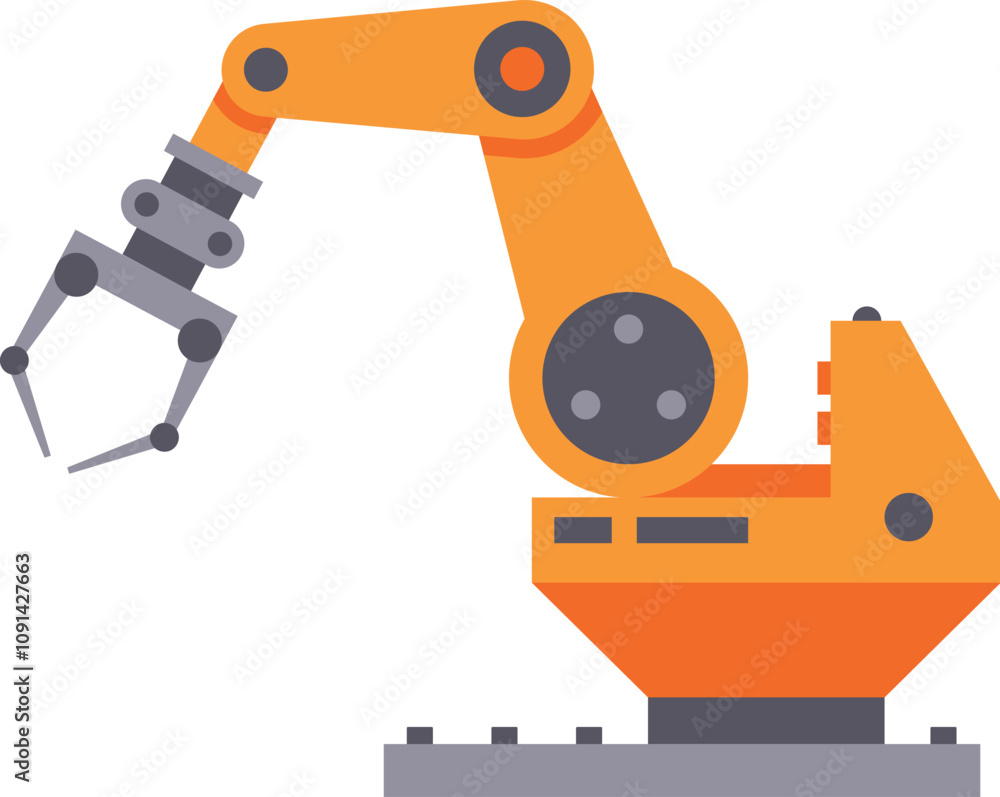 Aufkleber industrial robotic arm with open claw preparing to pick up an object in modern automated factory set