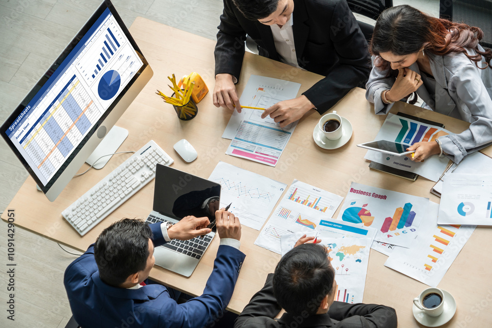 Poster spreadsheet document information financial startup concept. data and graphs in spreadsheet documents