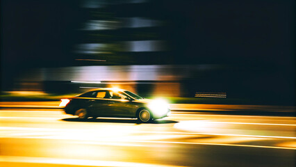 Obraz premium Abstract, blurred image. Dynamic Motion of a Car at Night on Urban Street with Light Trails.