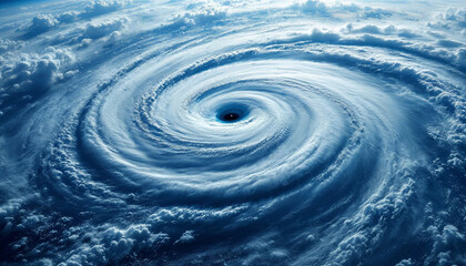 Fototapeta premium A massive hurricane or cyclone swirling over the Earth's atmosphere, viewed from space.