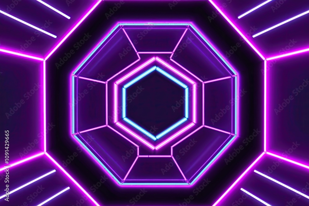 Poster surreal neon geometry with hexagonal patterns and vibrant ultraviolet lines