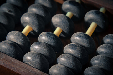 Closeup wooden vintage dirty abacus.
