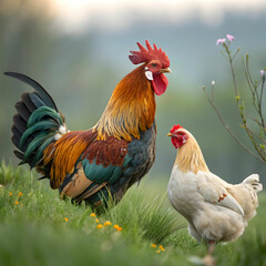 Fototapeta premium Chicken breeds vary widely in size, color, and purpose, from egg-laying to meat production.