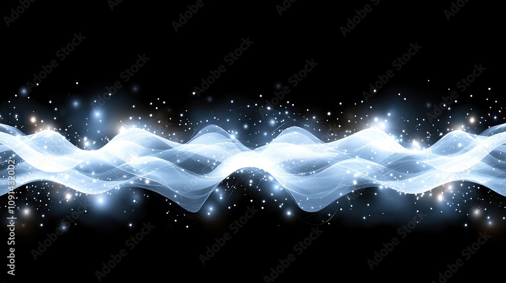 Poster an abstract representation of digital technology features glowing blue lines and dots interconnected