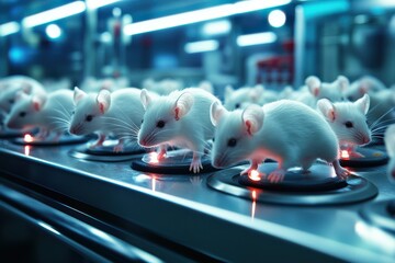 Group of White Mice in Controlled Social Behavior Study
