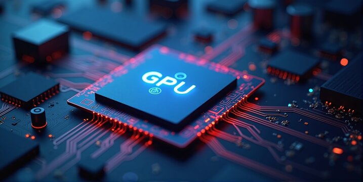 High-performance gpu processor mounted on advanced technological motherboard circuitry