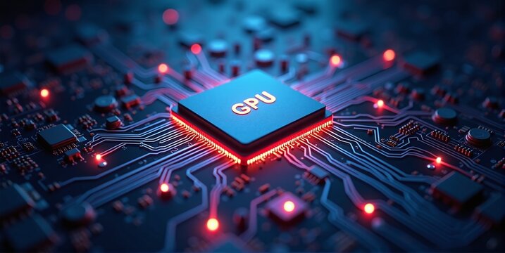 High-performance gpu processor mounted on advanced technological motherboard circuitry