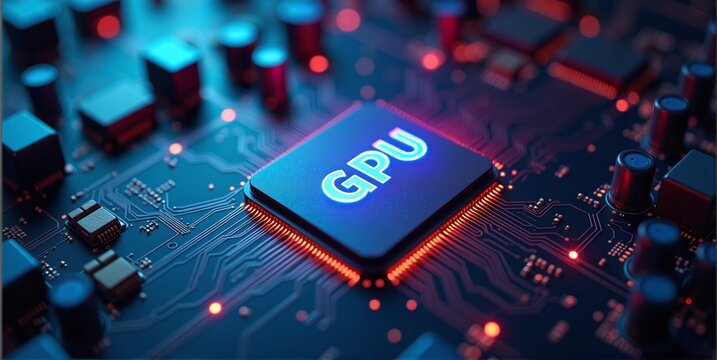 High-performance gpu processor mounted on advanced technological motherboard circuitry