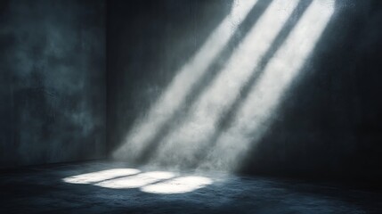 Bright light source creating a dramatic shadow on a dark wall background
