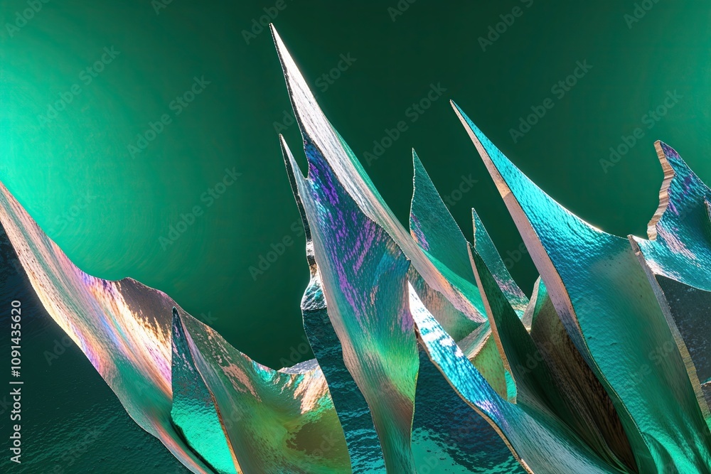 Aufkleber dynamic iridescent scenery with captivating jagged edges and layers in stylish emerald background