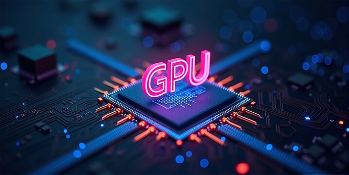 High-performance gpu processor mounted on advanced technological motherboard circuitry
