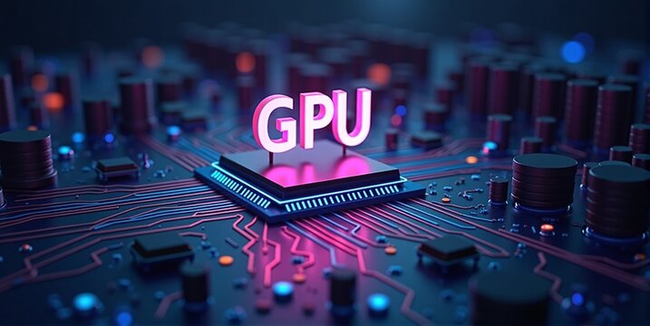 High-performance gpu processor mounted on advanced technological motherboard circuitry