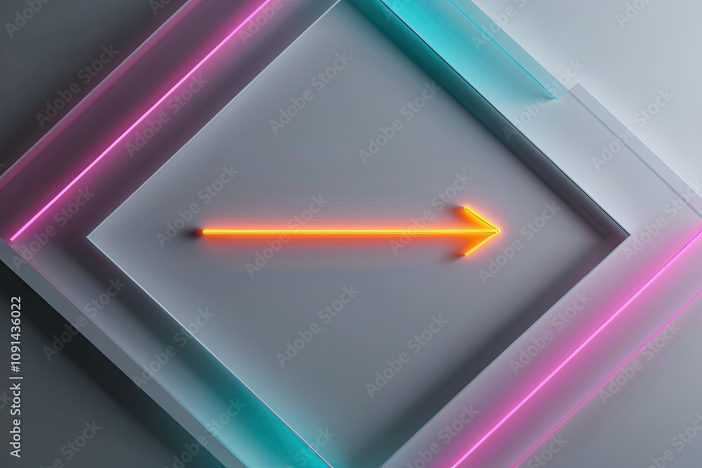 Poster 3d render of abstract minimalist geometric background with colorful neon arrow direction