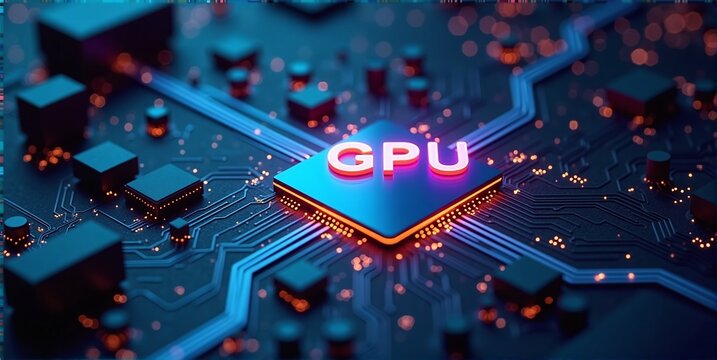 High-performance gpu processor mounted on advanced technological motherboard circuitry