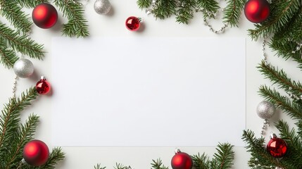 Elegant Christmas Card with White Background and Silver Accents,
