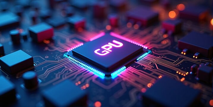 High-performance gpu processor mounted on advanced technological motherboard circuitry