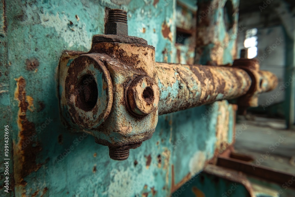 Poster old pipe with rust and corrosion on a blue background