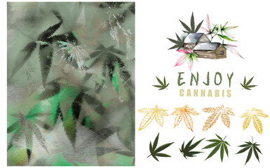 Marijuana leaves. Hemp texture, weed