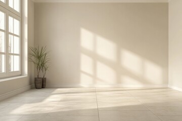 Fototapeta premium Simple room with a small plant in the corner, ideal for minimalist or modern design concepts