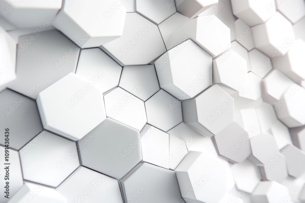 Poster hexagonal patterns on a wall, geometric shapes in white