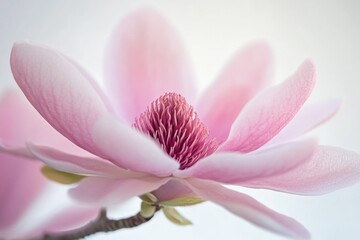 A single pink flower blooms on a green branch
