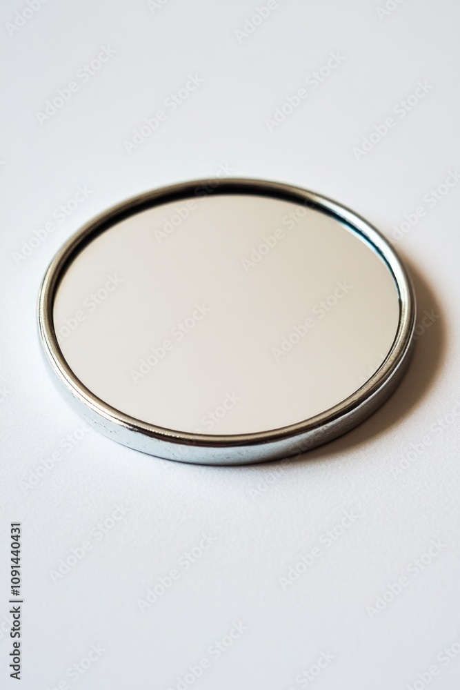 Poster A single mirror sitting on a clean white table with no other objects in sight
