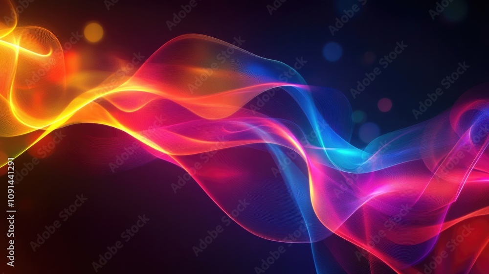 Aufkleber Dynamic neon rippled waves in a vibrant holographic abstract background with colorful gradients and smooth flowing lines, creating an immersive visual experience.
