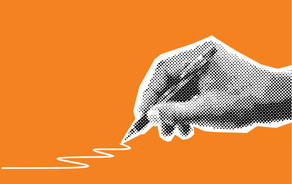 hand writing with pen isolated retro grunge halftone dotted texture vintage magazine style collage element for mixed media design