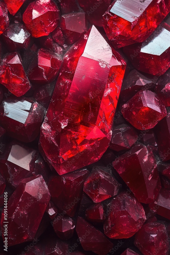 Poster A cluster of red crystals stacked on top of each other, often used in decorative arrangements or as a symbol of luxury