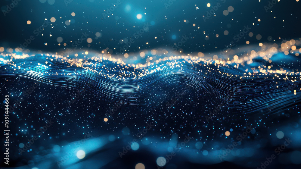 Aufkleber abstract ocean waves with shimmering lights and particles create mesmerizing underwater scene, evoki