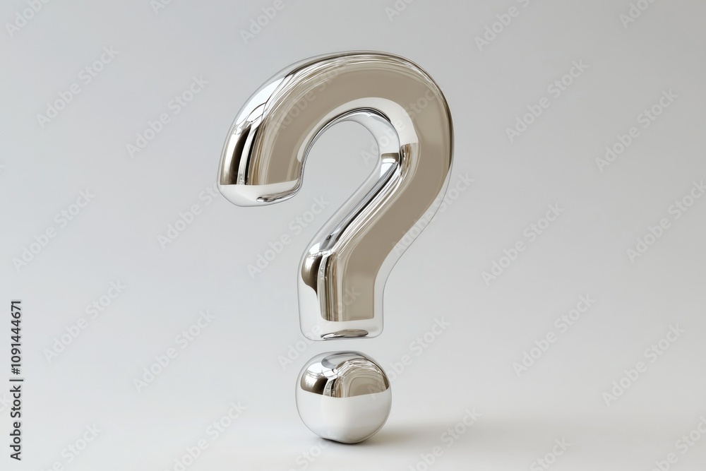 Poster A shiny metal object with a question mark on it, often used as a symbol of curiosity or inquiry