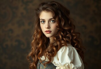 Fototapeta premium Beautiful Woman Portrait Curly Hair Elegant Style Studio Shot