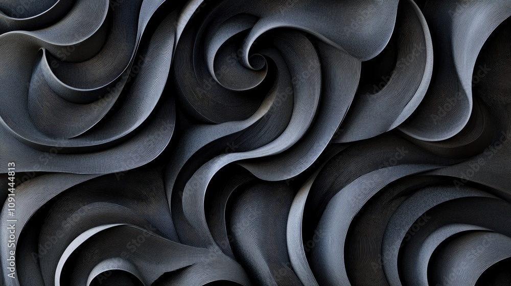 Poster Captivating abstract design featuring eerie dark swirling shapes in a 3D effect, creating a mesmerizing and dynamic visual experience.